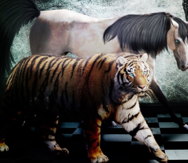 Совместимость тигр мужчина лошадь. Тигр и лошадь. Тигрица и лошадь. Две тигрицы и лошадь. Лошадка с тигром.